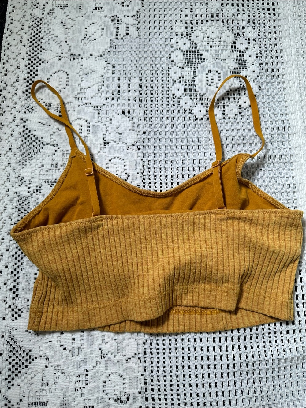 aerie Ribbed Mustard Yellow Spaghetti Strap Crop Camisole - Picture 5 of 5